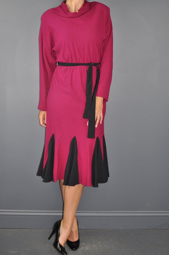 80s Fuchsia Wool Blend Dress S - image 1