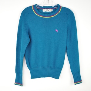 Vintage Hunter&#39;s Glen Sweater - Small | 1990s Turquoise Knitwear | Vintage Striped Sweater | 90s Pullover Knitwear