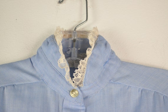 80s Blue Blouse - Small | White Lace Blouse | Cot… - image 5