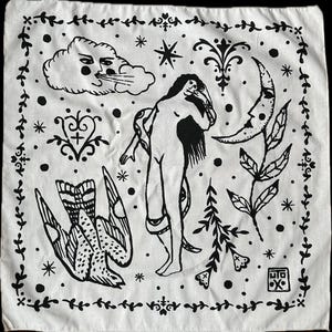 Art Print Bandana Screen Print Scarf Print Bandana Fashion Gift Idea Tarot Cloth Mystic Graphic Bandana | White Bandana Floral Bandana Art