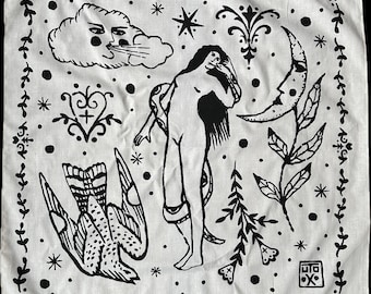 Screen Print Bandana | Mystic Tattoo Art, Floral Cotton Scarf