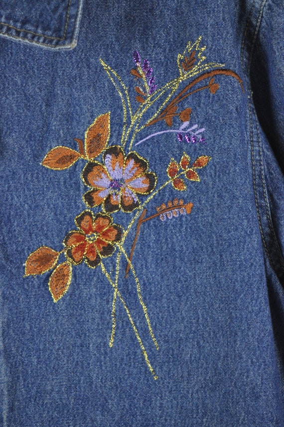 Vintage Embroidered Jean Jacket - Small | Zip Up … - image 3