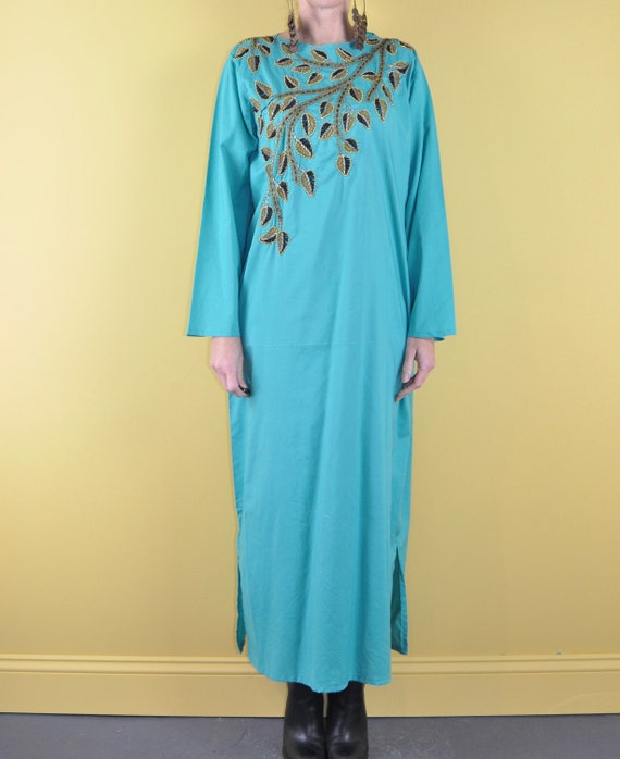 Vintage Beaded Kaftan - Large | Green Beaded Tuni… - image 2