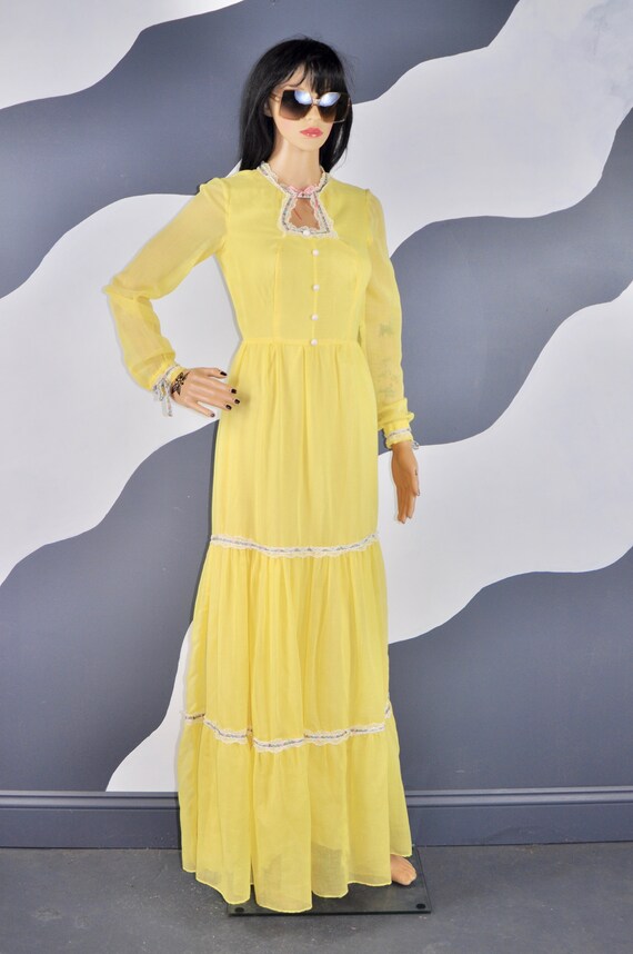 70s Yellow Prairie Dress S - image 1