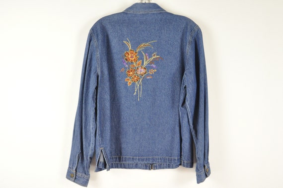 Vintage Embroidered Jean Jacket - Small | Zip Up … - image 5