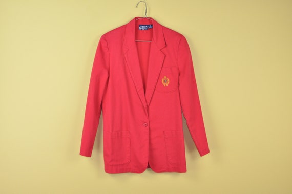 80s Red Crest Blazer - Medium | Vintage Boxy Blaz… - image 1