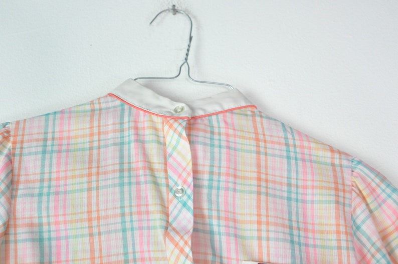 Vintage Pastel Plaid Top Small 80s Lolita Shirt Femme Plaid Patterned Shirt Pastel Plaid Button Down 80s Outfit image 3