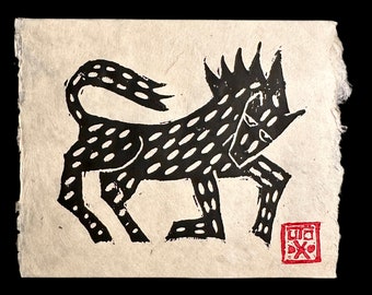 Year of the Horse Linocut Print on Handmade Washi Paper (6x8") – Folk Art Stampe d