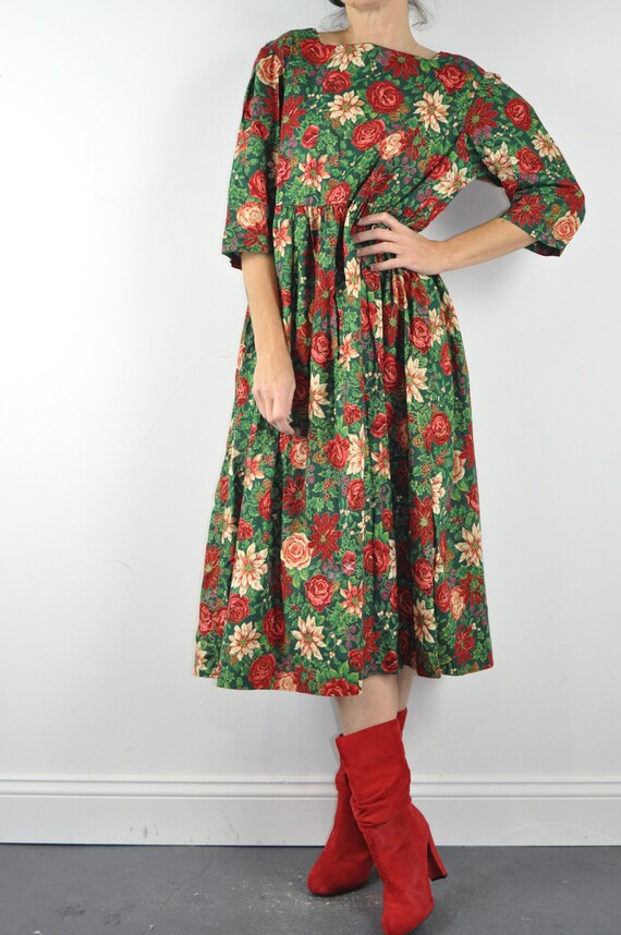 Print Dress Large Vintage Holiday 