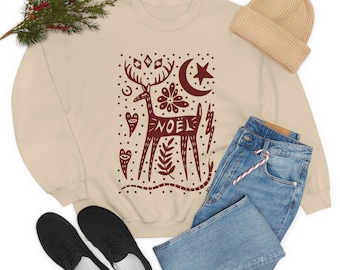 Christmas Sweatshirt | Scandinavian Folk Art Reindeer Crew Neck