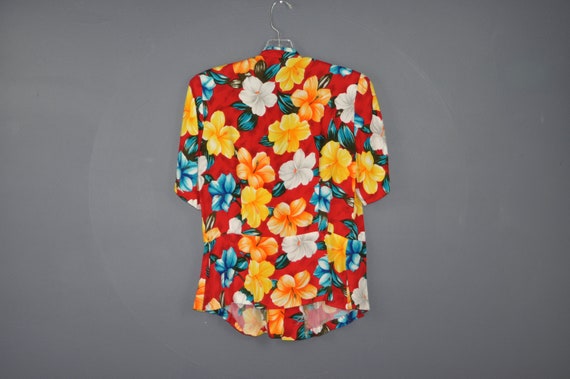 80s Tropical Print Blouse M - image 2