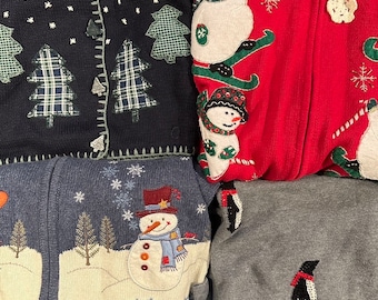 Women’s Ugly Christmas Sweater Holiday Sweater Thrift Box Winter Ugly Grandma Christmas Bundle Second Hand Sustainable Sweater Grandma