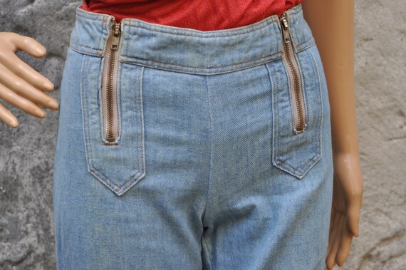 70s High Rise Flare Sailor Blue Jeans 27 XS