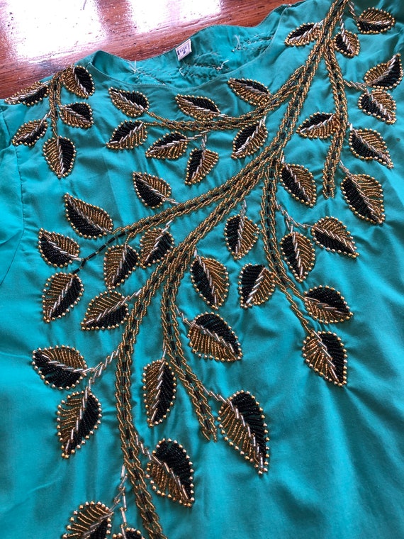 Vintage Beaded Kaftan - Large | Green Beaded Tuni… - image 10