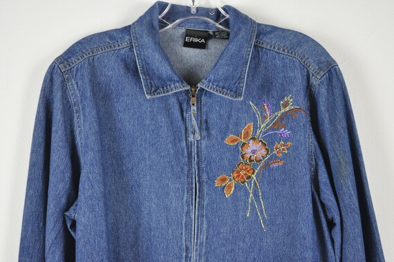 Vintage Embroidered Jean Jacket - Small | Zip Up … - image 4
