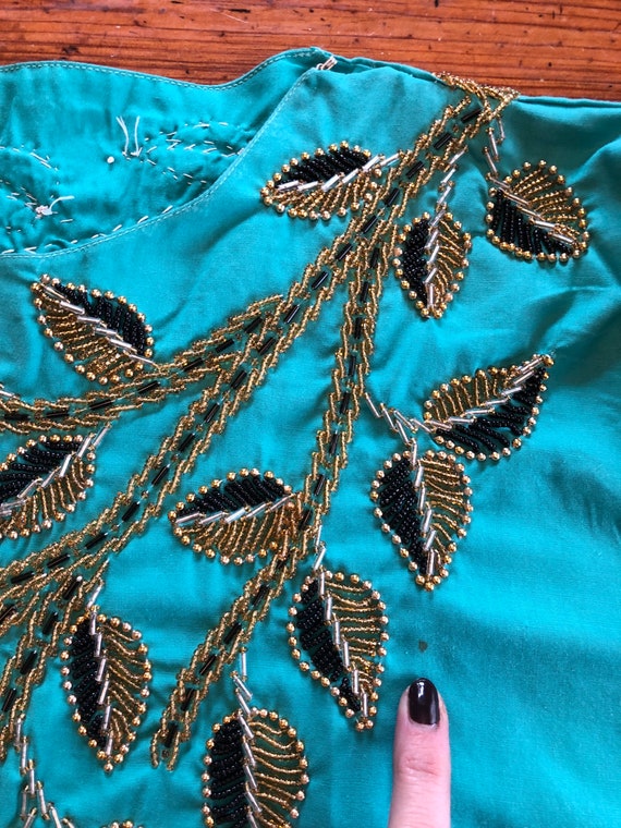 Vintage Beaded Kaftan - Large | Green Beaded Tuni… - image 7