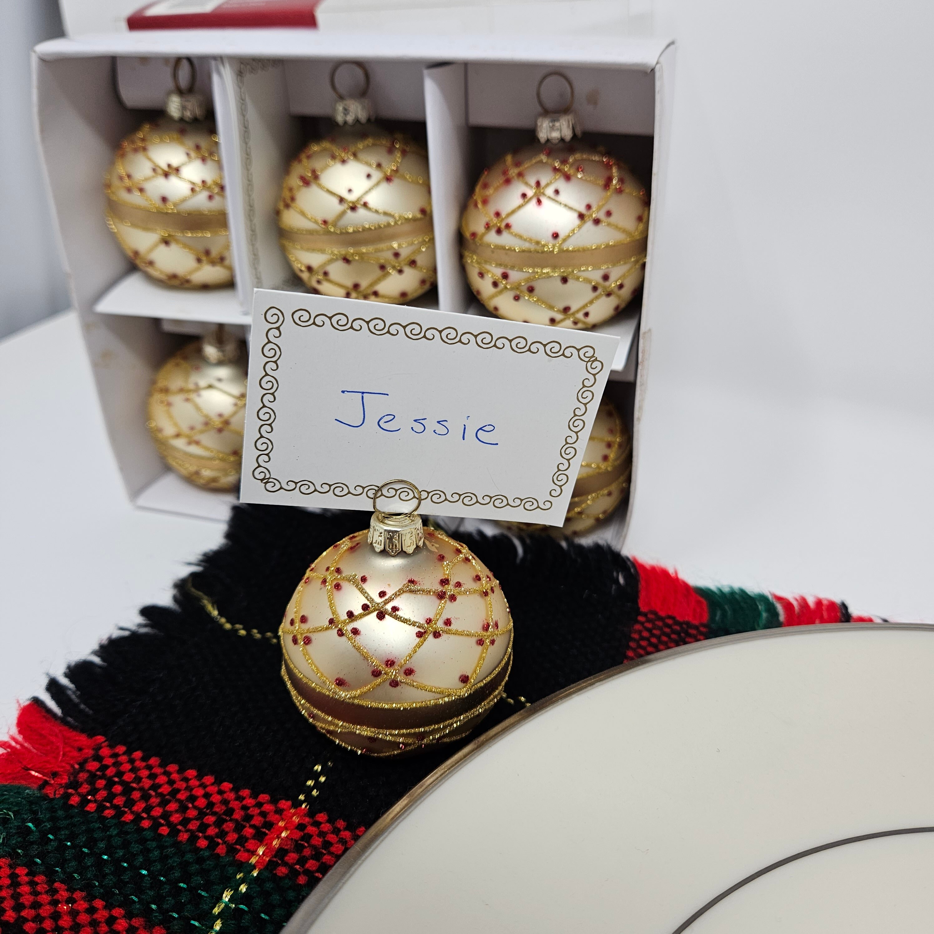 Glass Gold and Red Glitter Ornament Place Card Holders Set Etsy