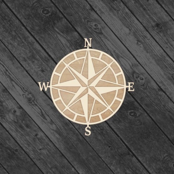 Laser cut DIY 2 layer compass rose, wood layered compass, large compass cutout, compass wall decor, boat decor, compass wall sign decoration