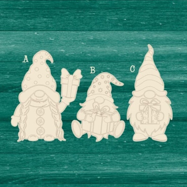 Laser cut unfinished DIY engraved Cristmas gnome blanks, unfinished wood gnomes cut out,  laser engraved Christmas gnomes diy