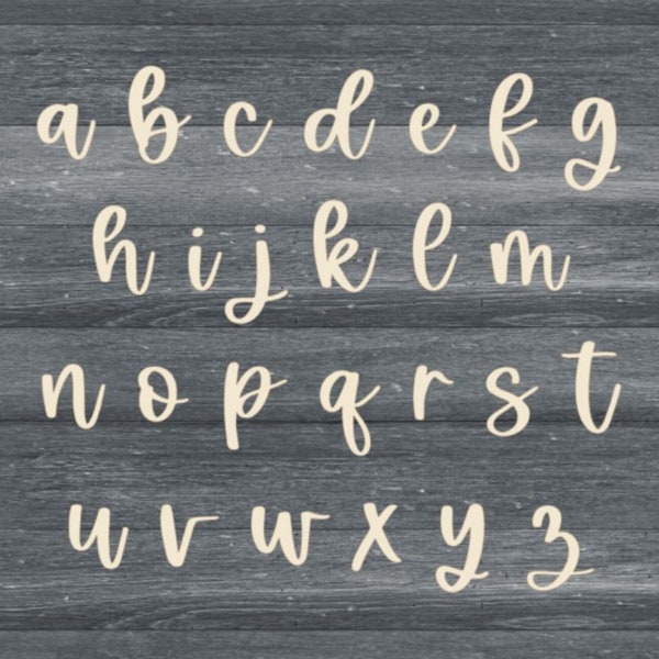 Wood Cut-Out Lowercase script Letters, DIY Wood Letters, Laser Cut Wood Letters, Unfinished Wood script alphabet