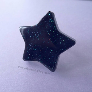 Black Glitter Star Ring