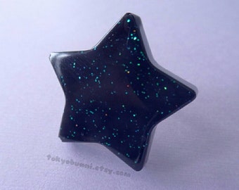 Black Glitter Star Ring