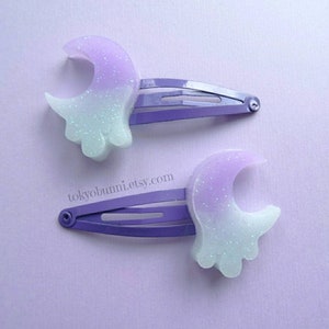 Drippy Moon Glitter Hair Clips Purple Mint