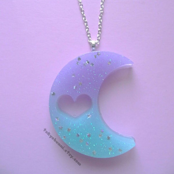 Kawaii Purple & Blue Moon Necklace