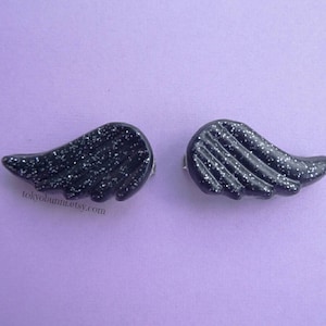 Angel Wing Hair Clips Black Glitter