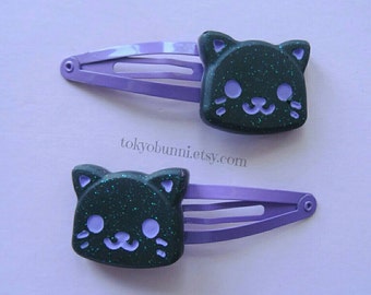 Black Kitty Hair Clips- Gothic-Kawaii-Pastel Goth