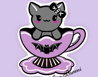 Gothic Kitty Tea Cup Vinyl Sticker