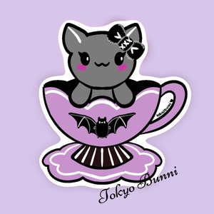 Gothic Kitty Tea Cup Vinyl Sticker