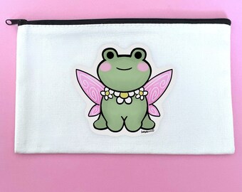 Fairy Frog Kawaii Cotton Canvas Makeup Bag Pencil Case Pouch