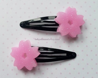 Barrettes à fleurs de cerisier en fleurs de sakura - Barrette noire