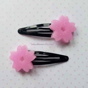 Cherry Blossom Sakura Flower Hair Clips- Black Clip