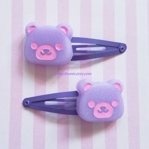 Purple glitter Teddy Bear Hair Clips