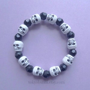 Black White Skull Bracelet Faceted Beads