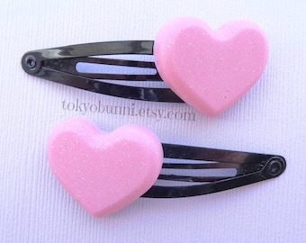 Pink Glitter Heart Hair Clips