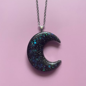 Black Moon Necklace with Star Glitter