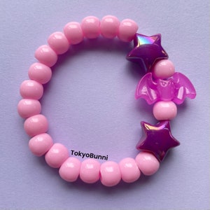 Pastel Goth Glow in the Dark Bat Beaded Pink Purple bracelet