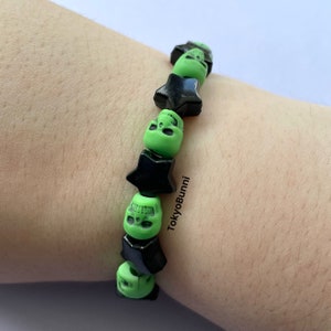 Green Skull Black Star Punk Pastel Goth Beaded Bracelet