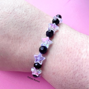 Irridesent Stars Black Beads Kawaii Pastel Goth Bracelet