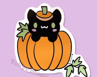 Black Cat Pumpkin Kawaii Vinyl Sticker