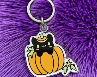 Brelok z dyniowym kotem: przerażający, uroczy akrylowy wisiorek na Halloween