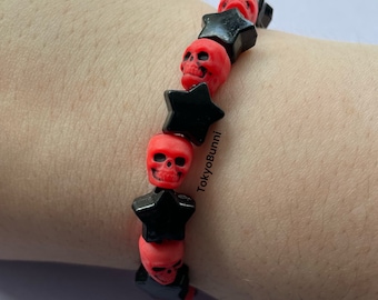 Red Skull Black Star Punk Pastel Goth Beaded Bracelet
