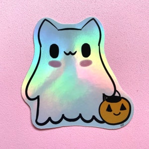 Pegatina de vinilo de Ghost Kitty en color rosa pastel gótico