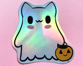 Ghost Kitty Sticker Pink Pastel Goth Vinyl Sticker