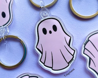 Cute Pink Ghost Keychain - Acrylic Charm, Halloween Accessory