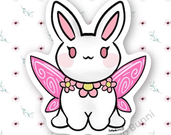 Fairy Bunny Vinyl Sticker, Kawaii Cottagecore Decal