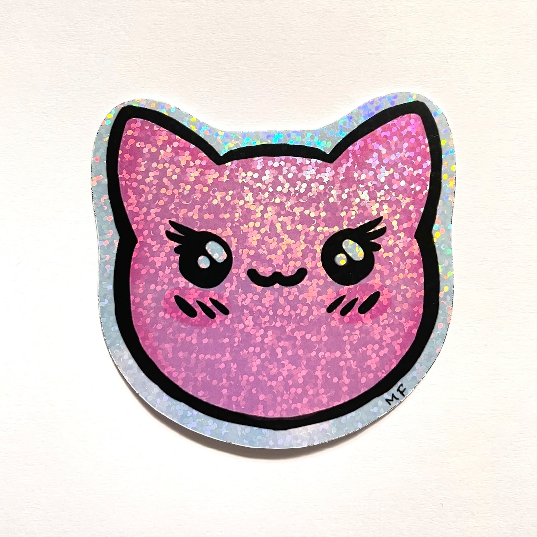 Pink Kitty Graphics Kawaii Pink Kitty Cat Holographic Sparkle Pastel Goth Vinyl Sticker - Etsy